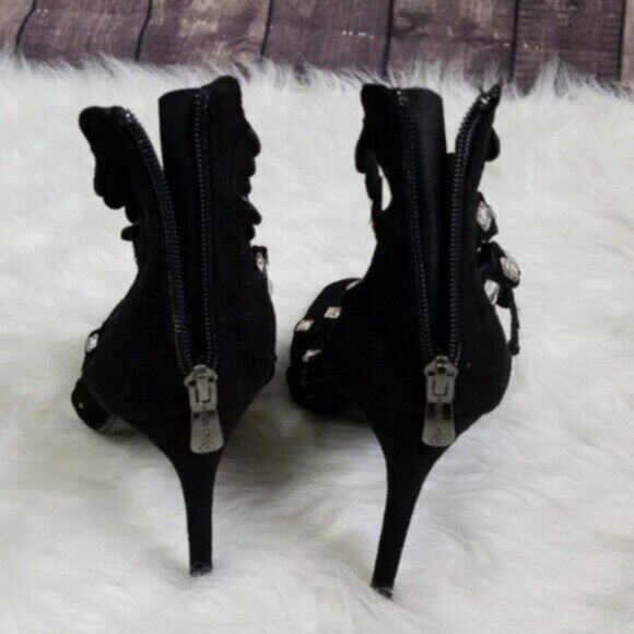 Cape Robbin Alza-6 Black Suede Strappy Rhinestone Heels Women's 8.5 - Picture 5 of 7